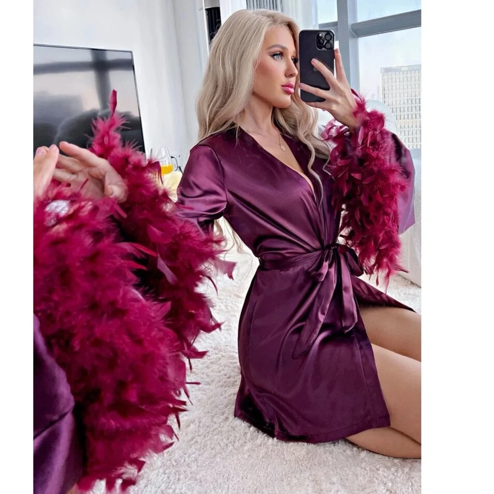 Bell Sleeve Belted Satin Robe ๐ - Picture 1 of 6